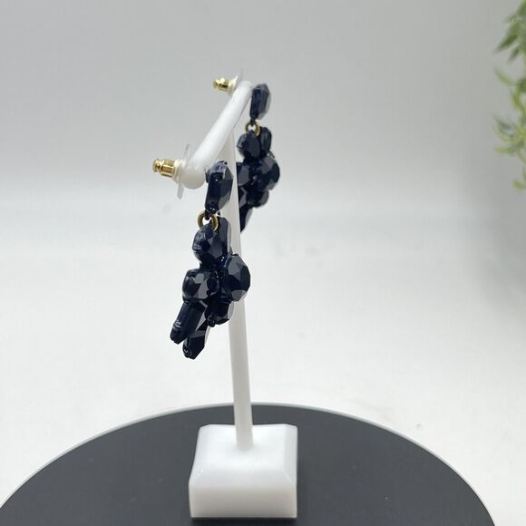 J. Crew Designer Blue Crystal Cut Stone Flower Shape Dangle Statement Earrings - Picture 10 of 14